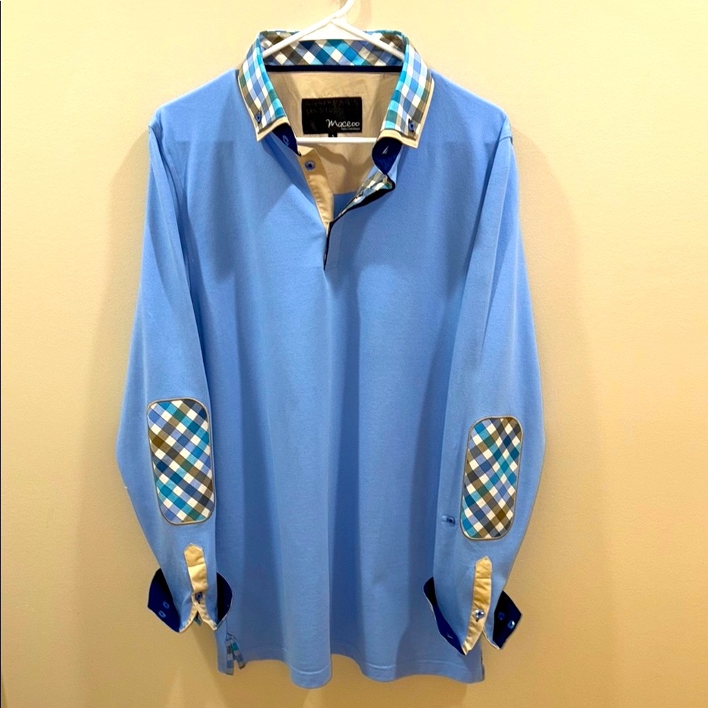 🔥 Maceoo Handmade Designer Rollup Long Sleeve Polo Shirt. Large. New Condition.